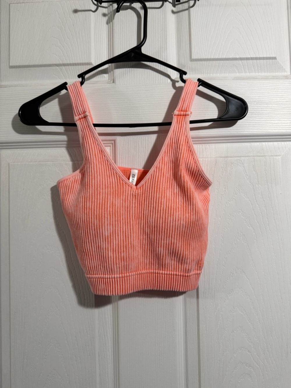 Zenana Outfitters Coral Pink Ribbed V-Neck Cropped Tank